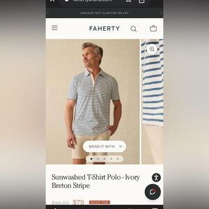 Faherty Men's Ivory and Blue Breton Stripe Polo